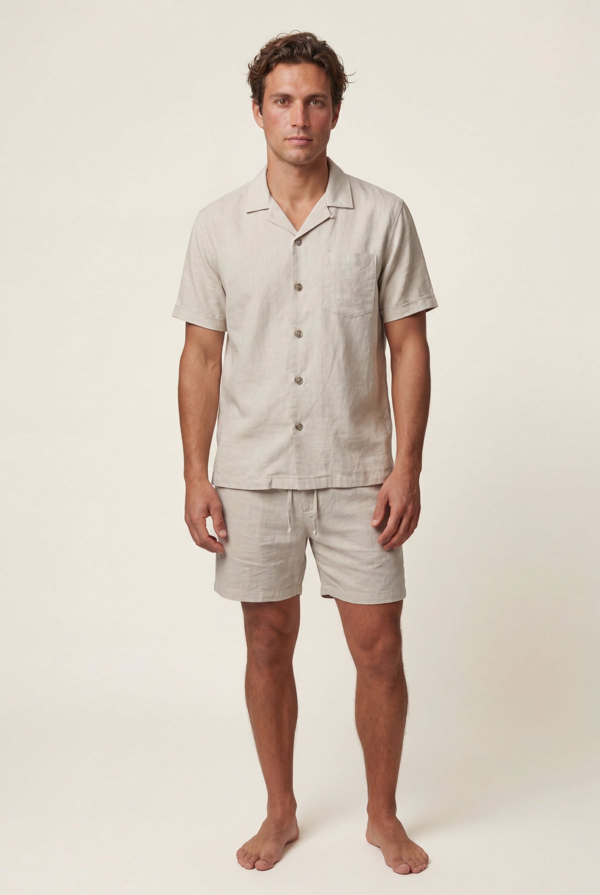 Men's Shirt and Shorts Co-ord Set with Revere Collar