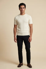 Men's Knitted T-Shirt with Crew Neck and Textured Finish