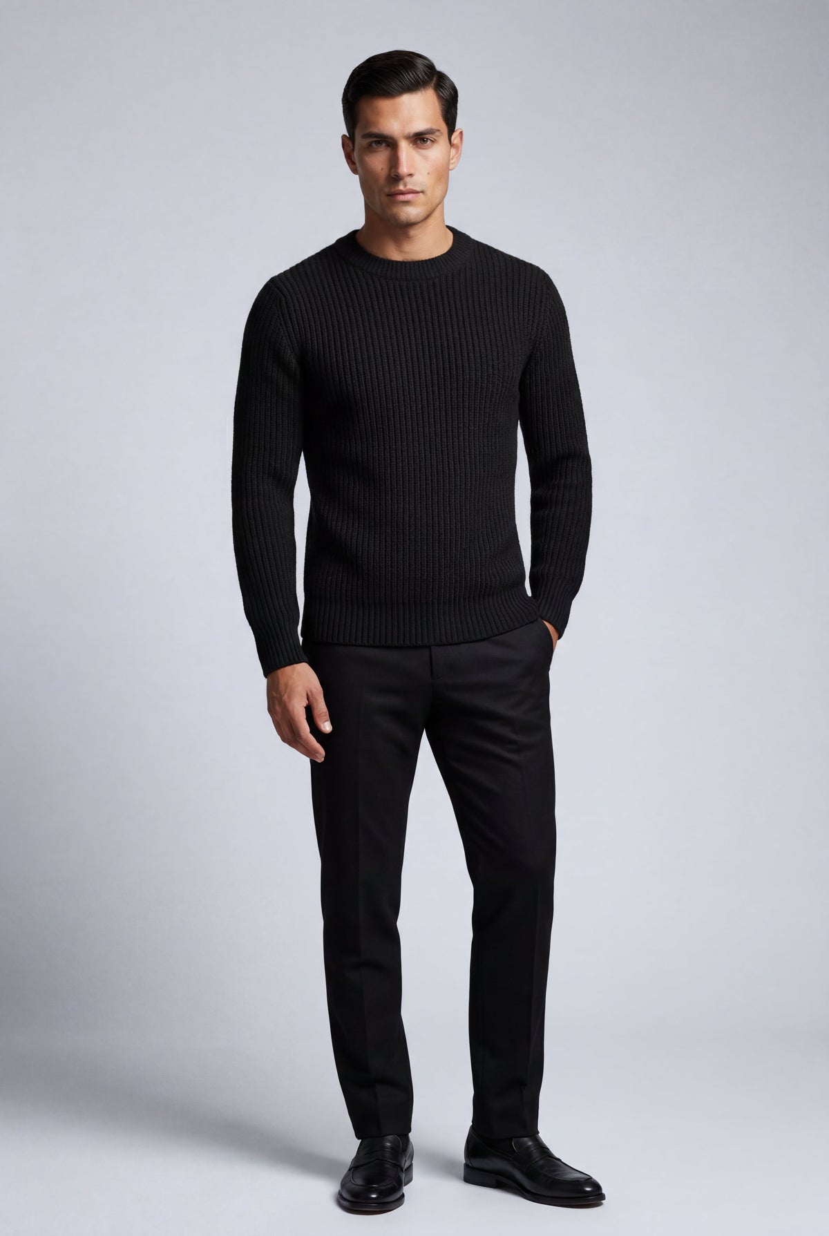 Men's Chunky Knit Crew Neck Jumper with Ribbed Texture