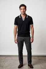 Men's Open Collar Polo Shirt with Contrast Trim
