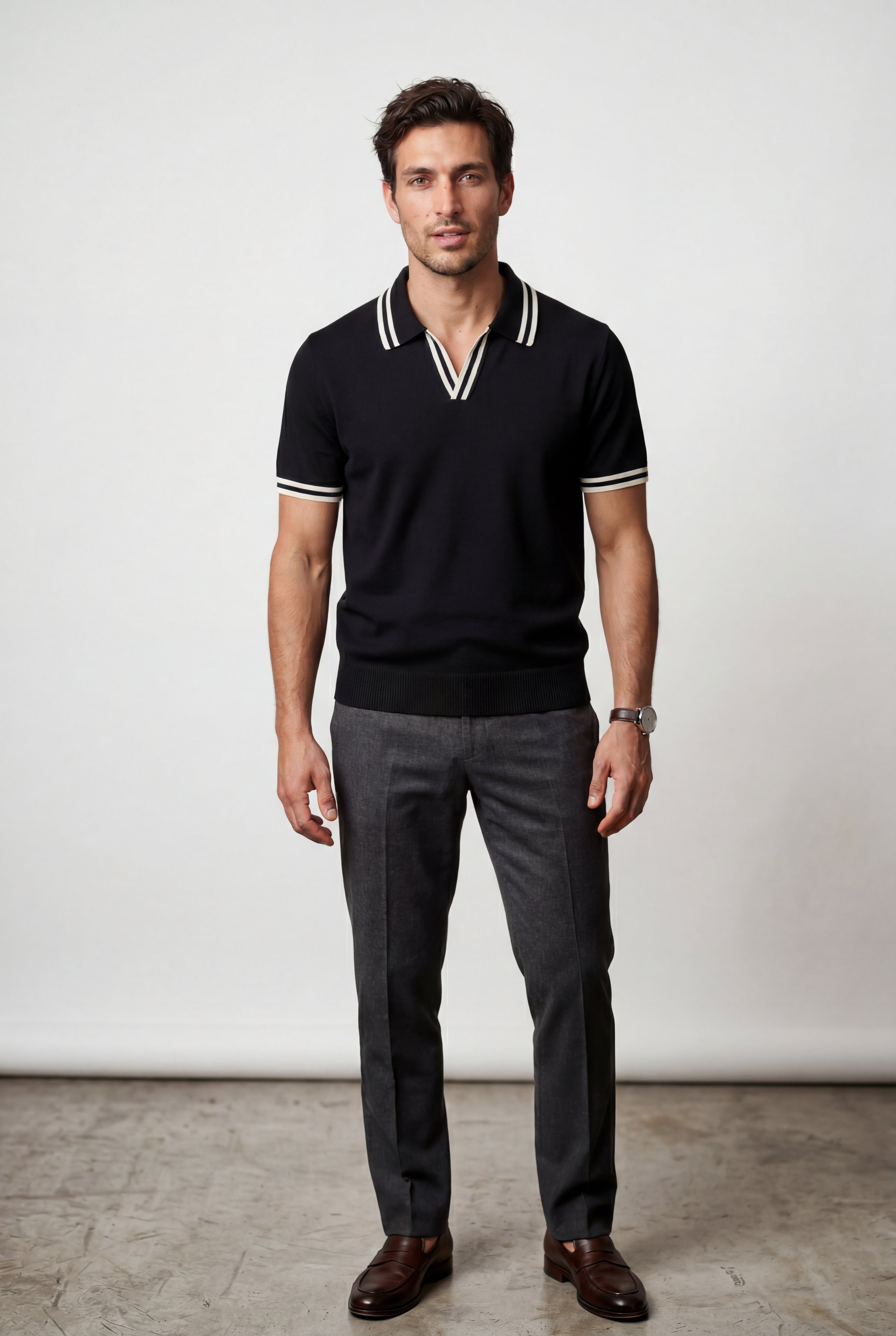 Veldorin – Contrast-Tipped Open-Collar Polo Shirt