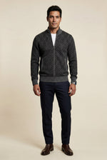 Men's Zip Up Cardigan with Diamond Knit Pattern