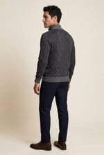 Men's Zip Up Cardigan with Diamond Knit Pattern