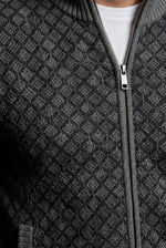 Men's Zip Up Cardigan with Diamond Knit Pattern