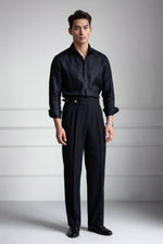 Men's Pleated Trousers with Side Adjusters and Ankle-Length Leg