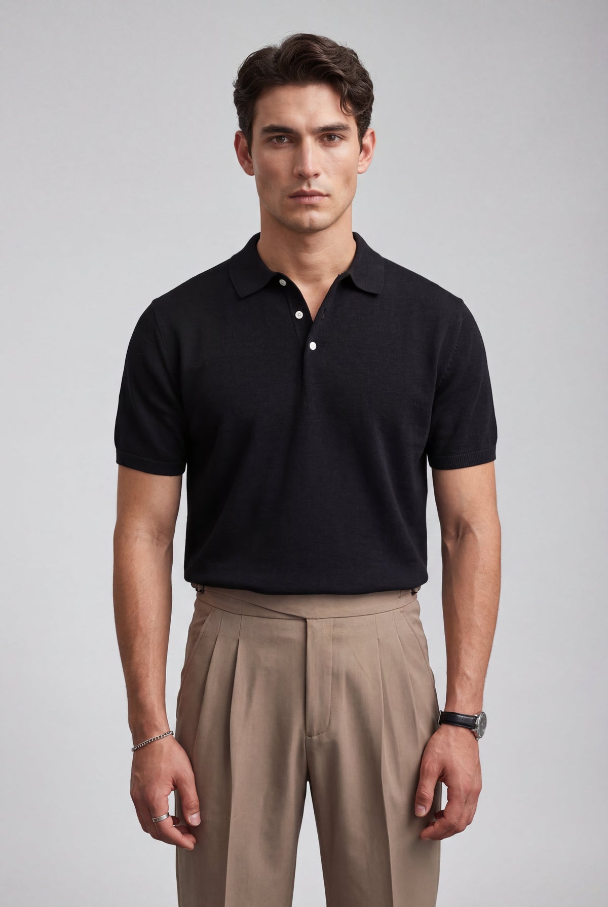 Men's Short Sleeve Knitted Polo Shirt in Tailored Fit