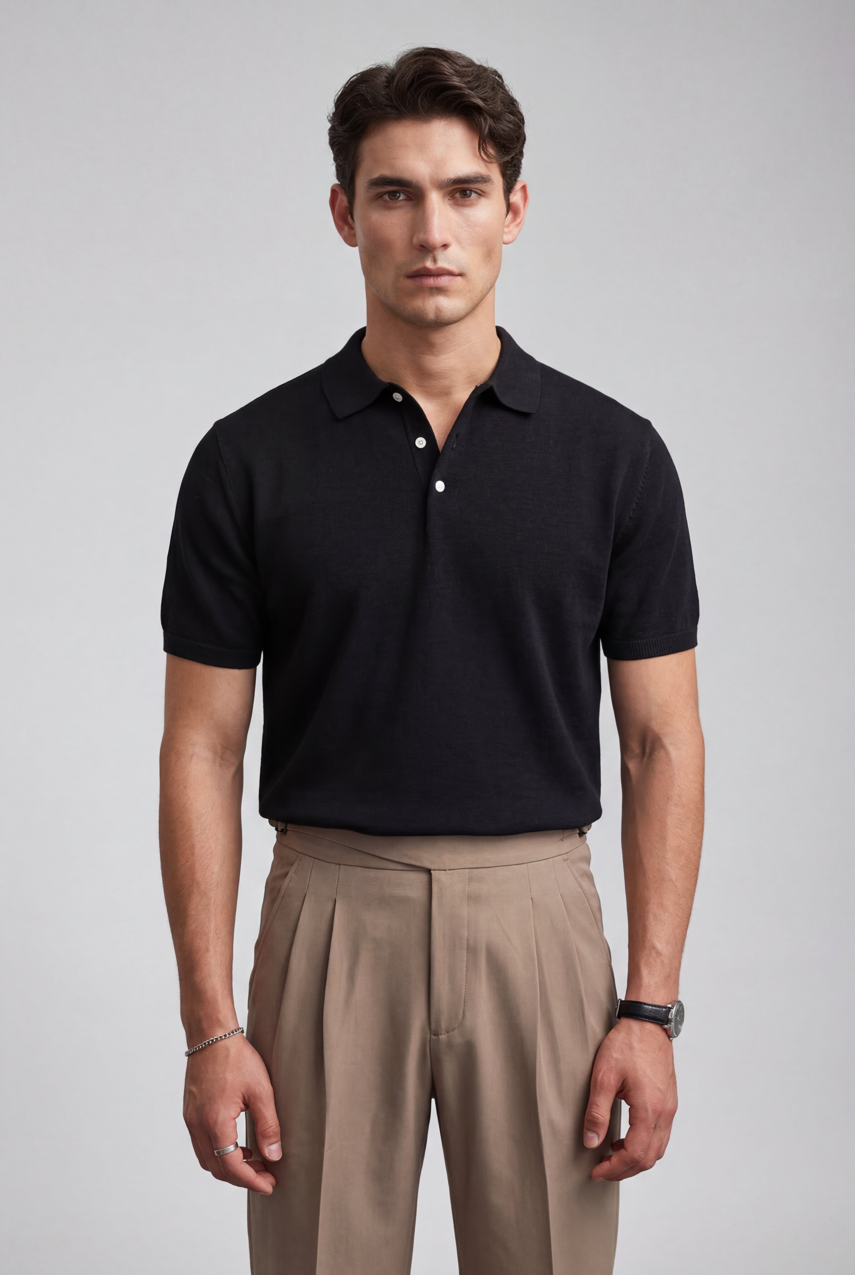 Caldrin – Taupe Short-Sleeve Knit Polo Shirt