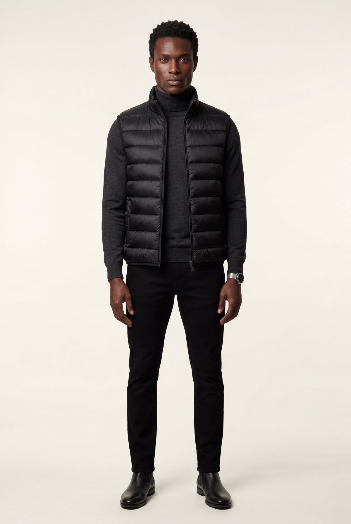 Men's Quilted Gilet with Zip and Stand Collar