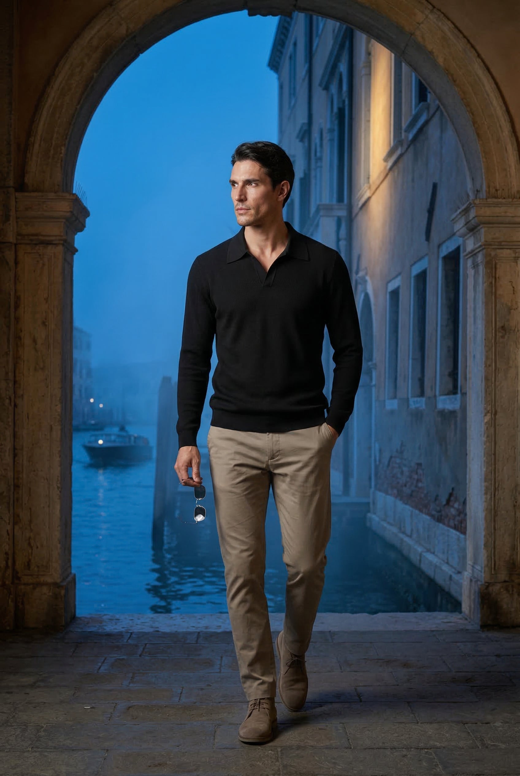 Modern polo shirts for work and everyday wear – Long-sleeved buttonless polo shirts for men