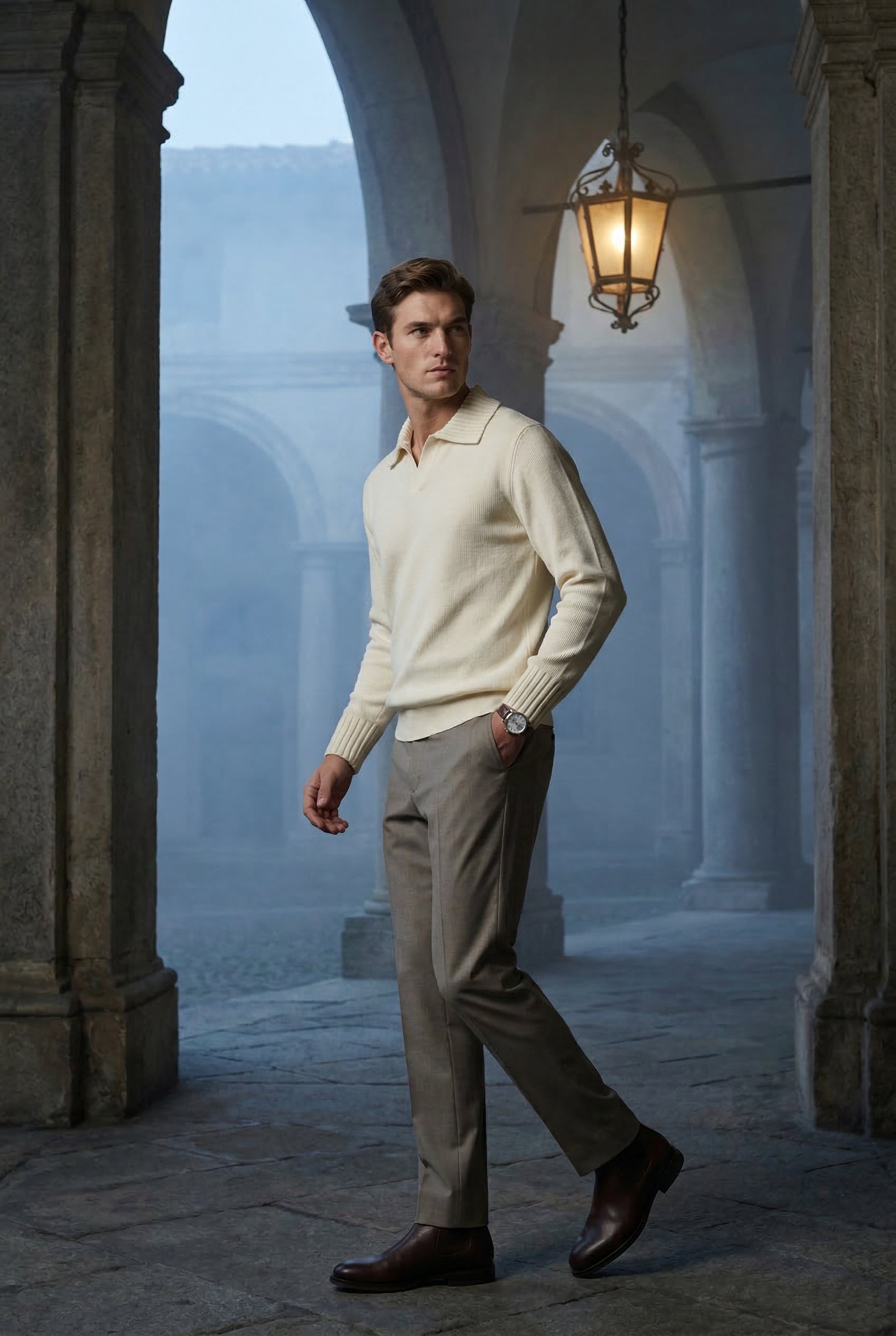 Modern polo shirts for work and everyday wear – Long-sleeved buttonless polo shirts for men