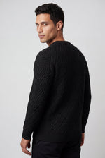 Men's Cable Knit Crew Neck Jumper with Geometric Pattern