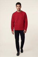 Men's Cable Knit Crew Neck Jumper with Geometric Pattern