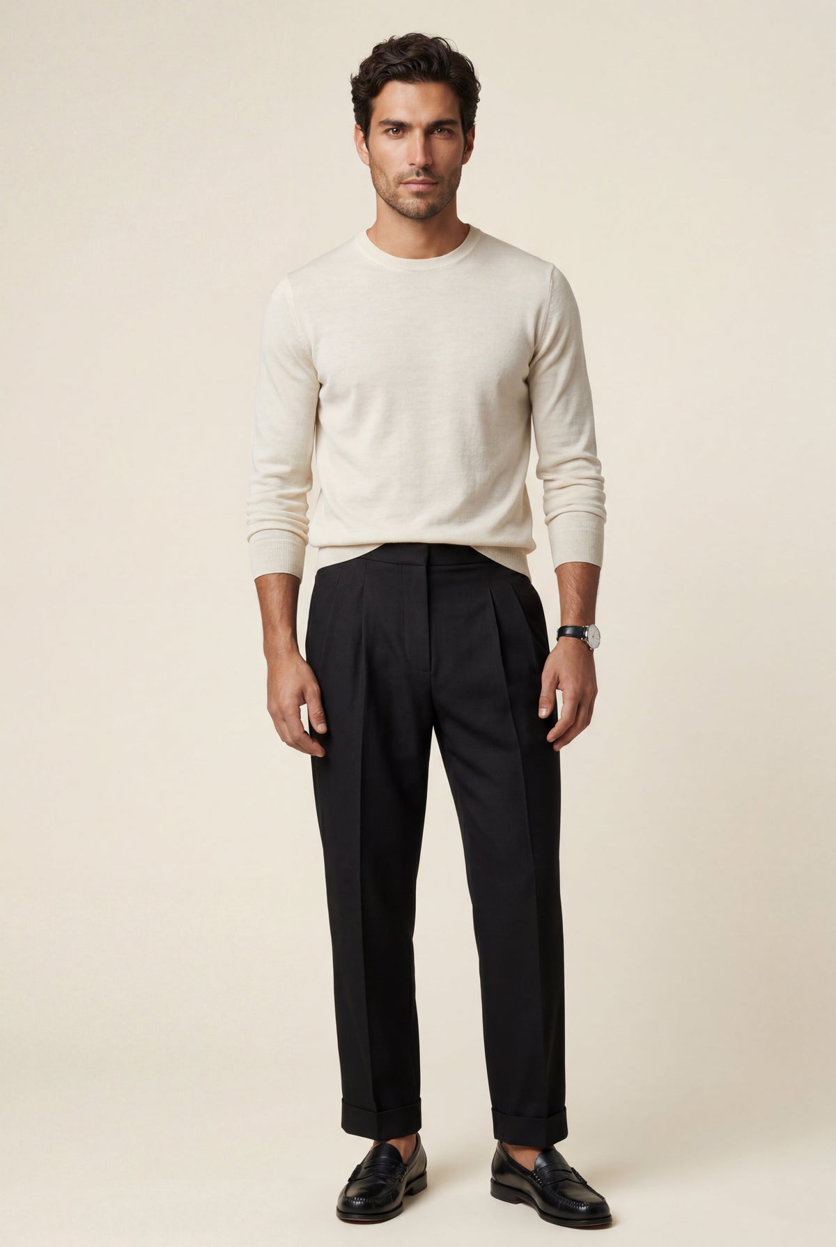 Men's Pleated Smart Trousers with Straight Leg