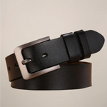Men's Formal Belt with Rectangular Buckle and Stitched Edges