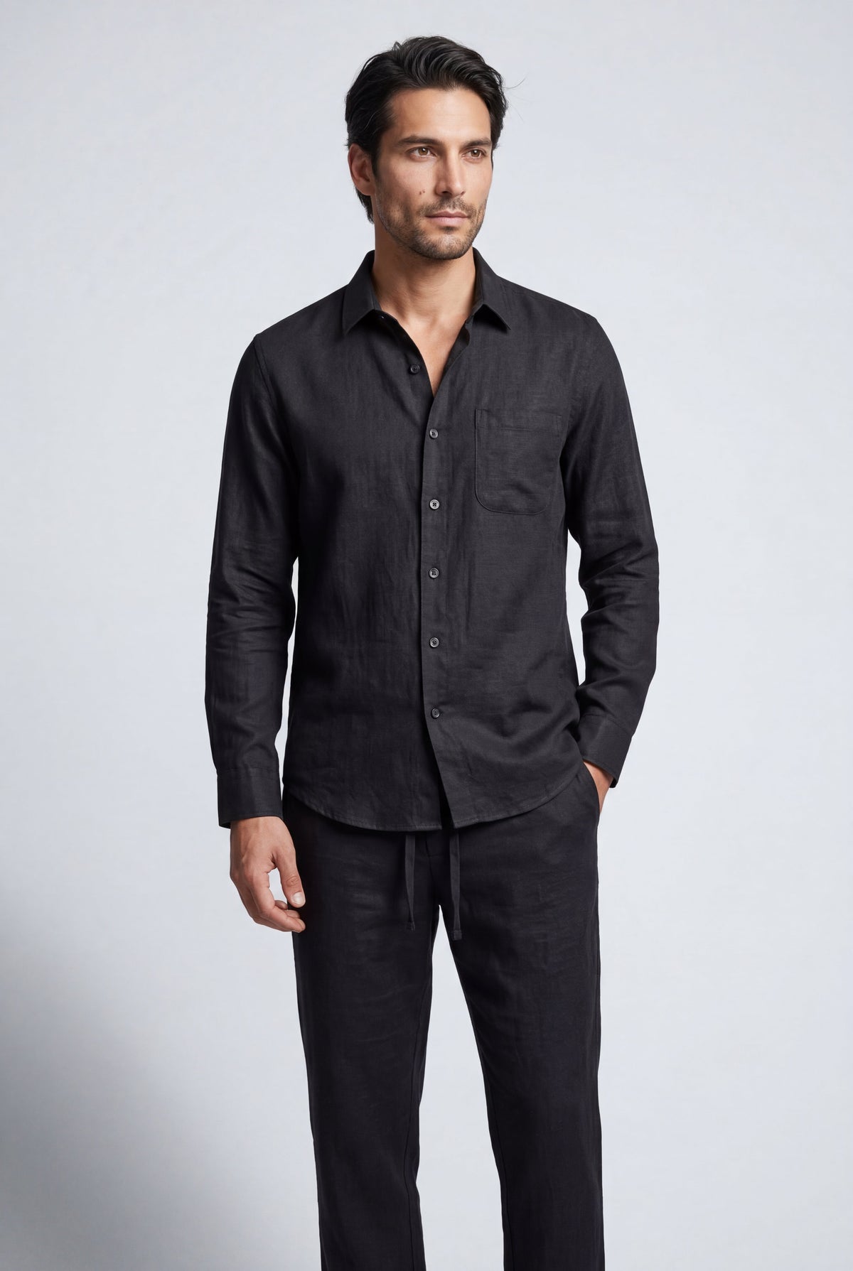 Men's Co-ord Set with Long Sleeve Shirt and Drawstring Trousers