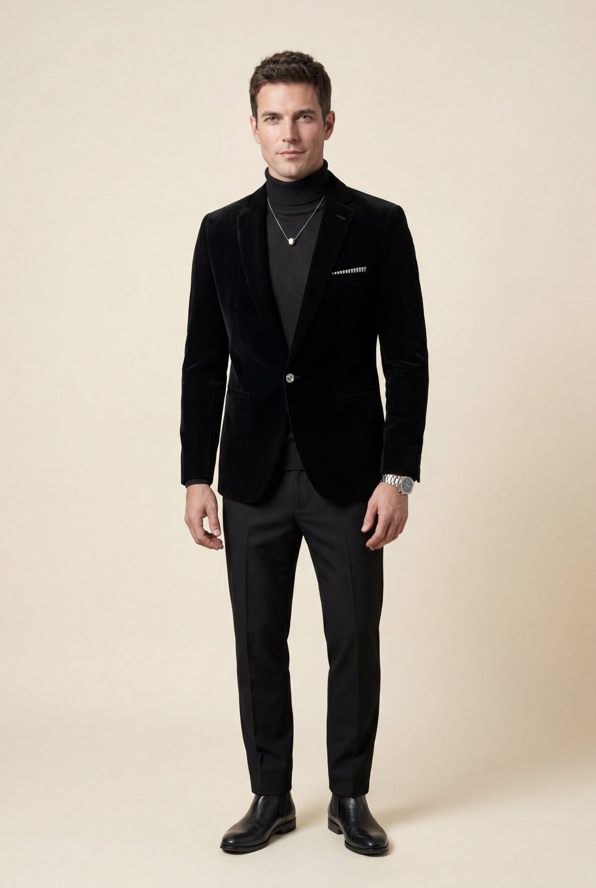 Men's Slim Fit Blazer with Single-Button Fastening