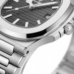 Men’s Stainless Steel Quartz Watch with Black Textured Dial