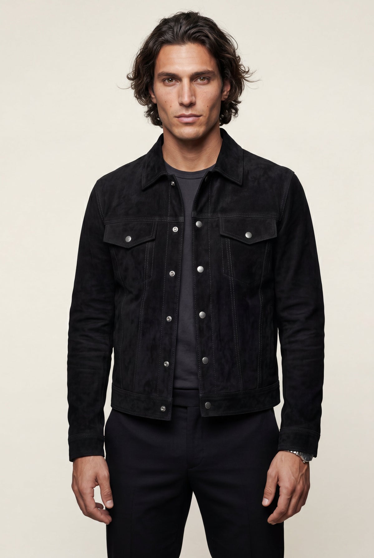 Men's Trucker Jacket with Button Front and Chest Pockets