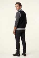 Men's Knitted Gilet with Zip and Colour Block Design