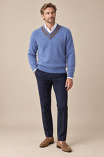 Men’s 100% Cashmere V-Neck Jumper with Contrast Trim