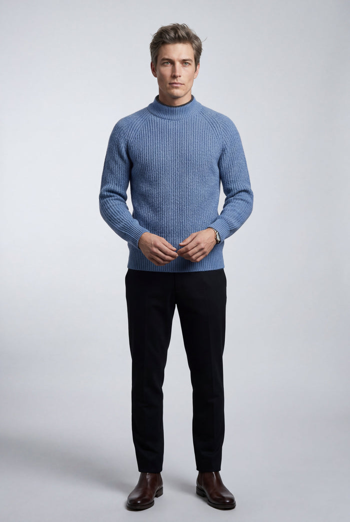 Men's Chunky Knit Crew Neck Jumper with Ribbed Texture