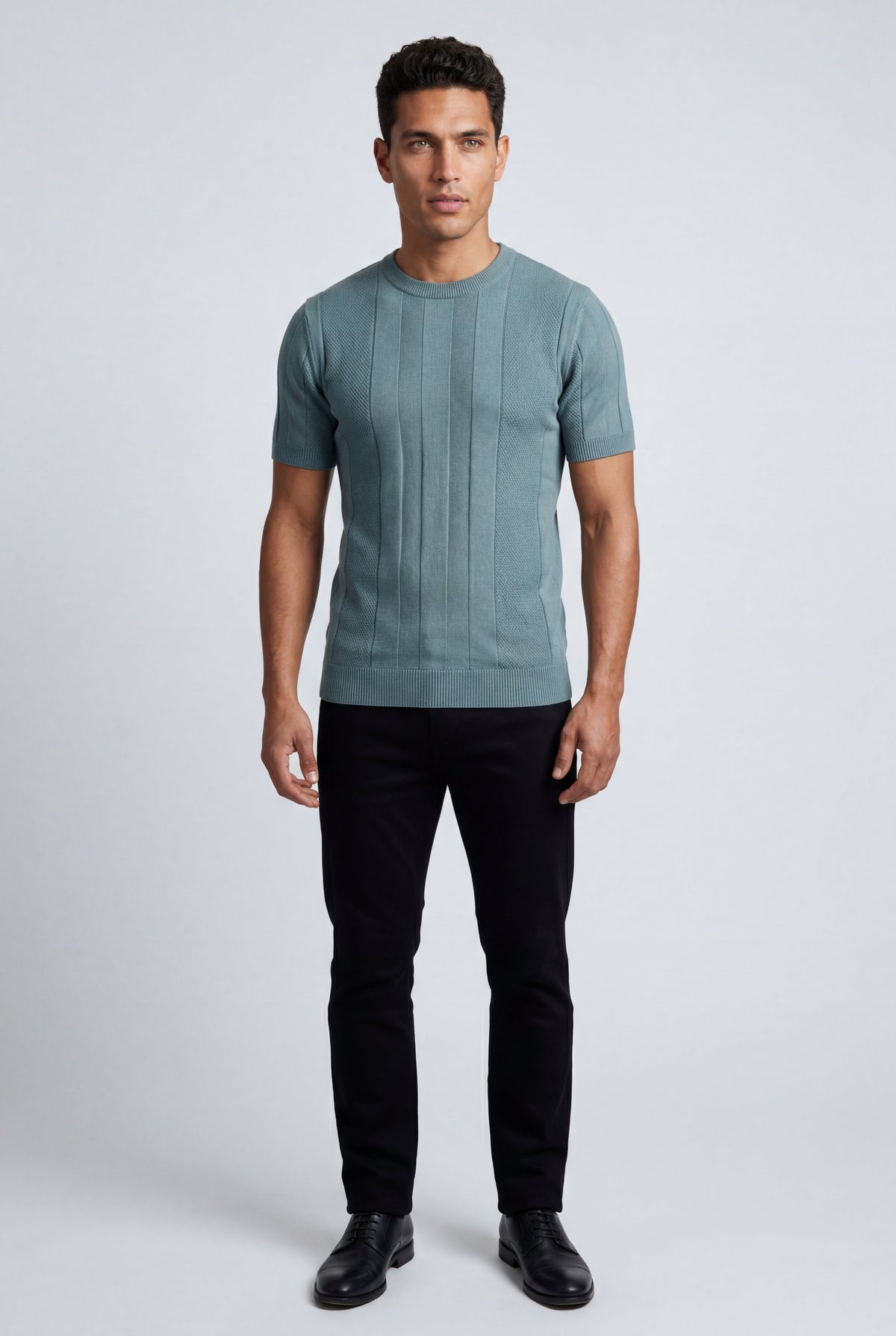Men's Knitted T-Shirt with Crew Neck and Textured Finish