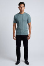 Men's Knitted T-Shirt with Crew Neck and Textured Finish