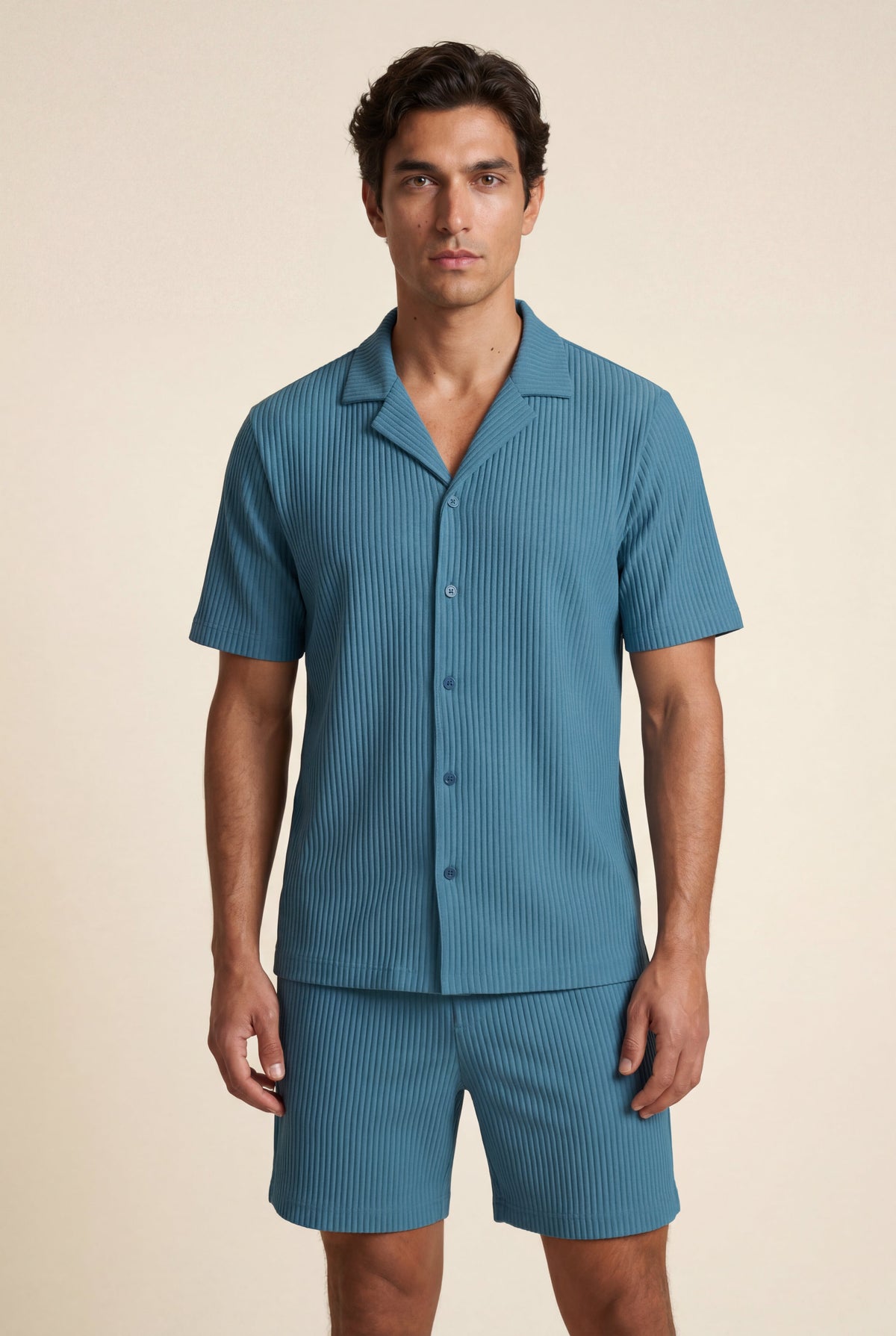 Men's Ribbed Shirt and Shorts Co-ord Set