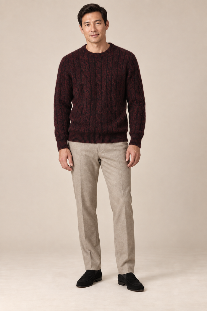 Men’s 100% Pure Cashmere Cable-Knit Crew-Neck Jumper