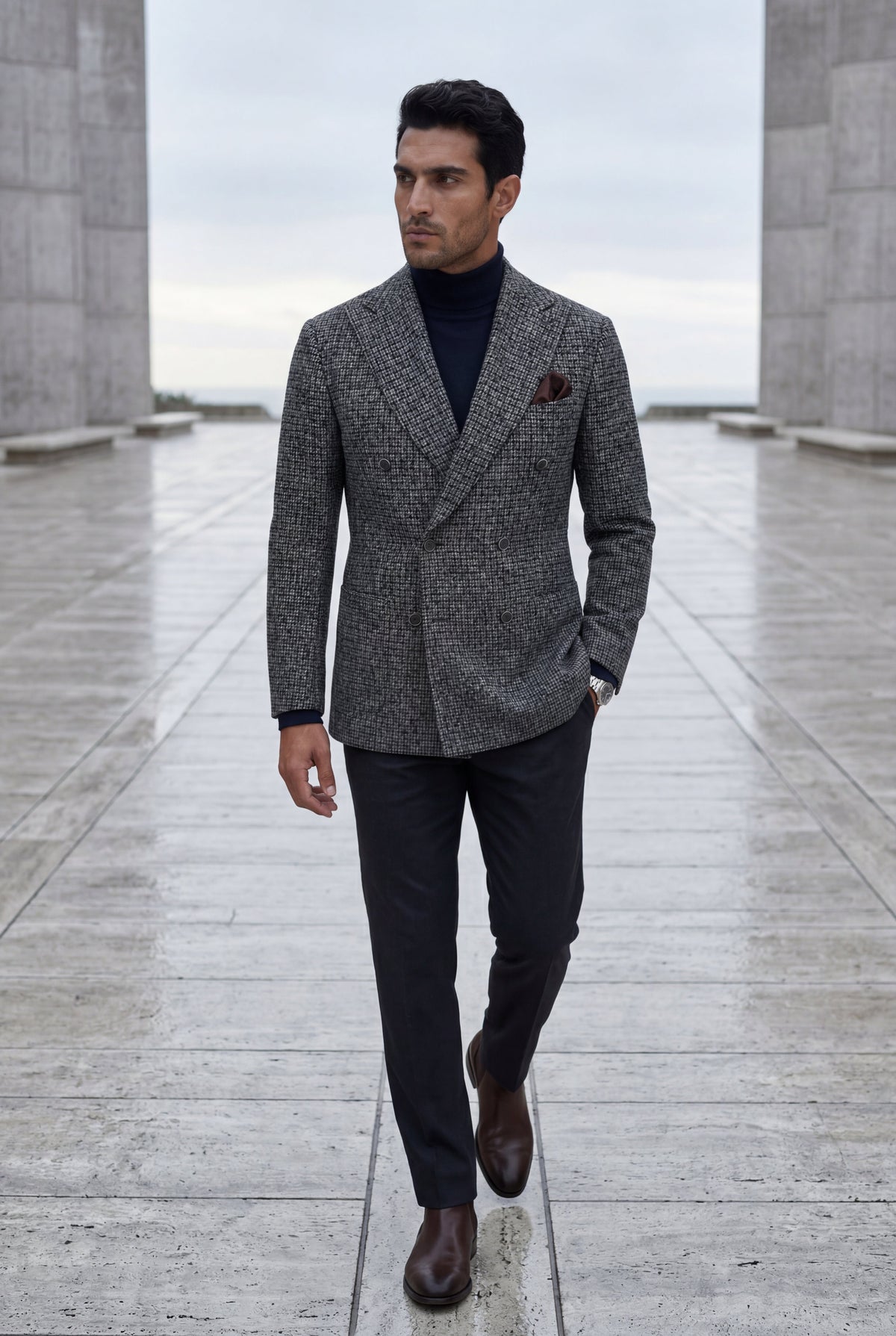 Men's Double-Breasted Blazer with Peak Lapels