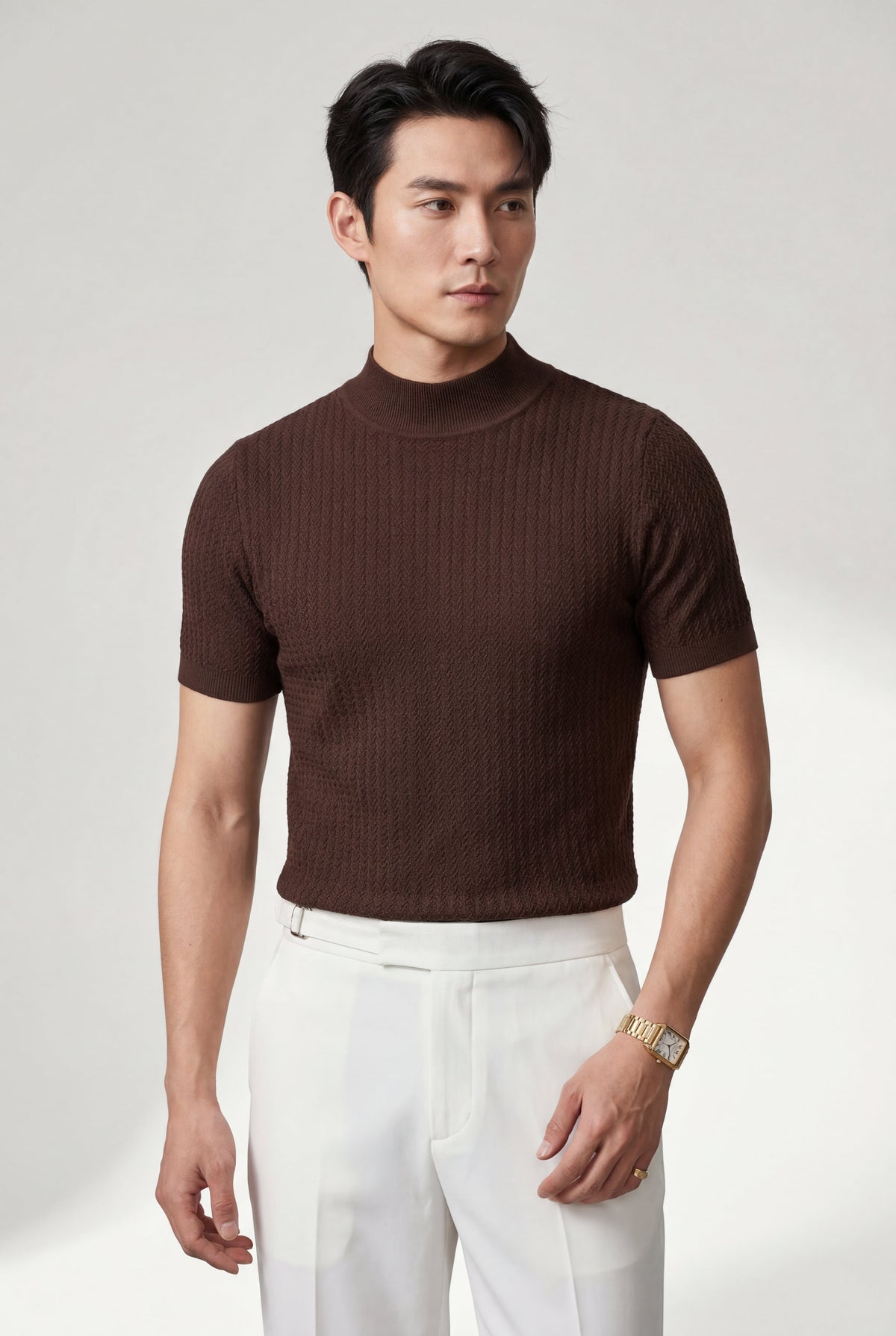 Men's Cable Knit Mock Neck T-Shirt