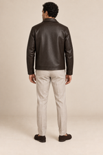 Men’s Split Leather Zip Jacket with Classic Collar