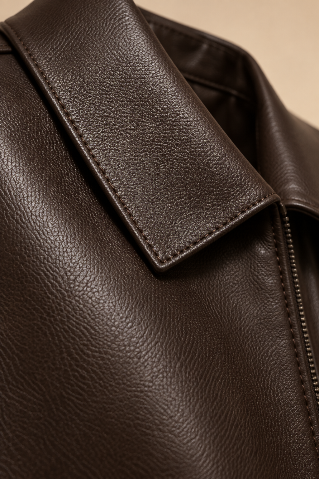 Men’s Split Leather Zip Jacket with Classic Collar