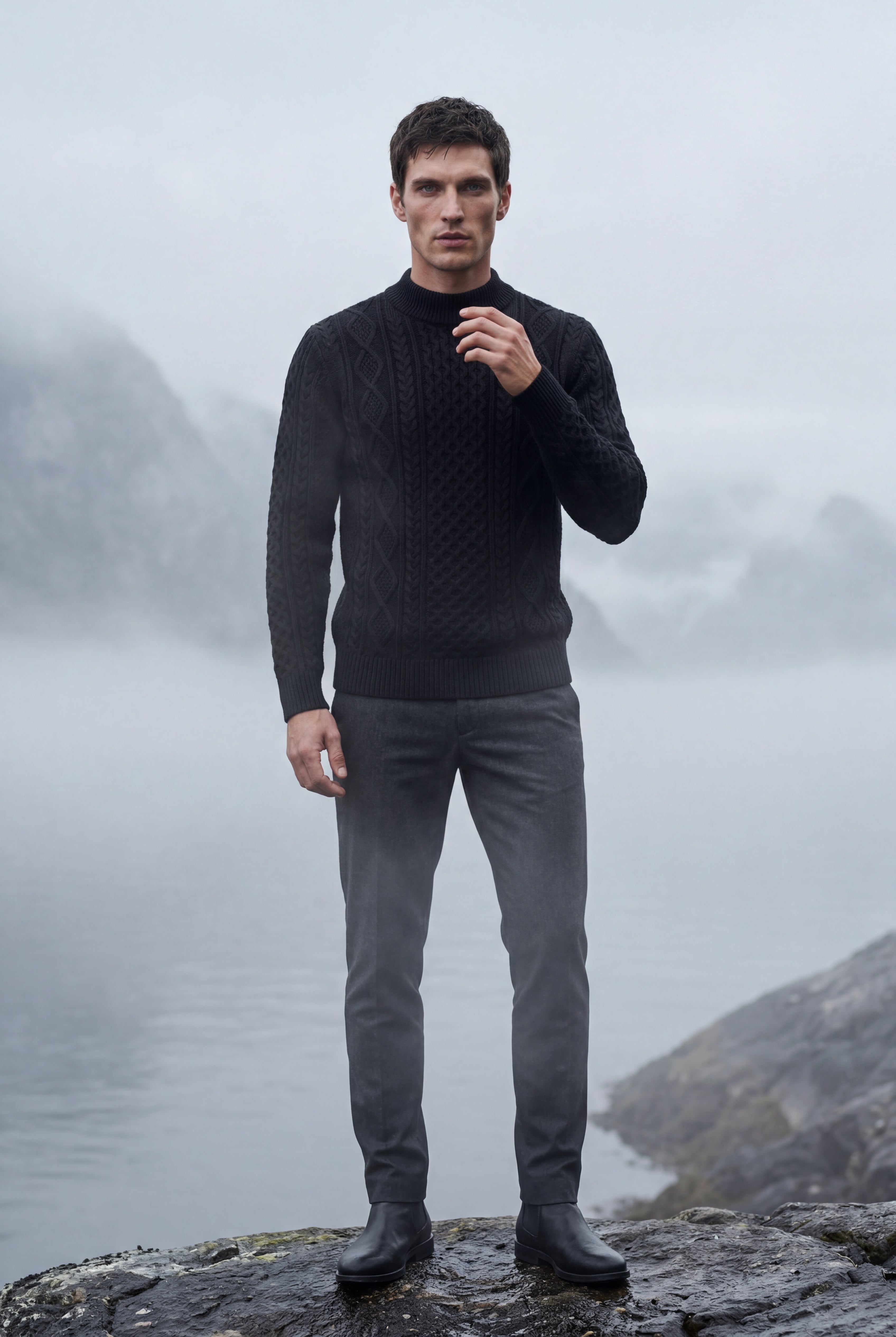 A chunky cable-knit jumper for cold days – Men’s round-neck jumper