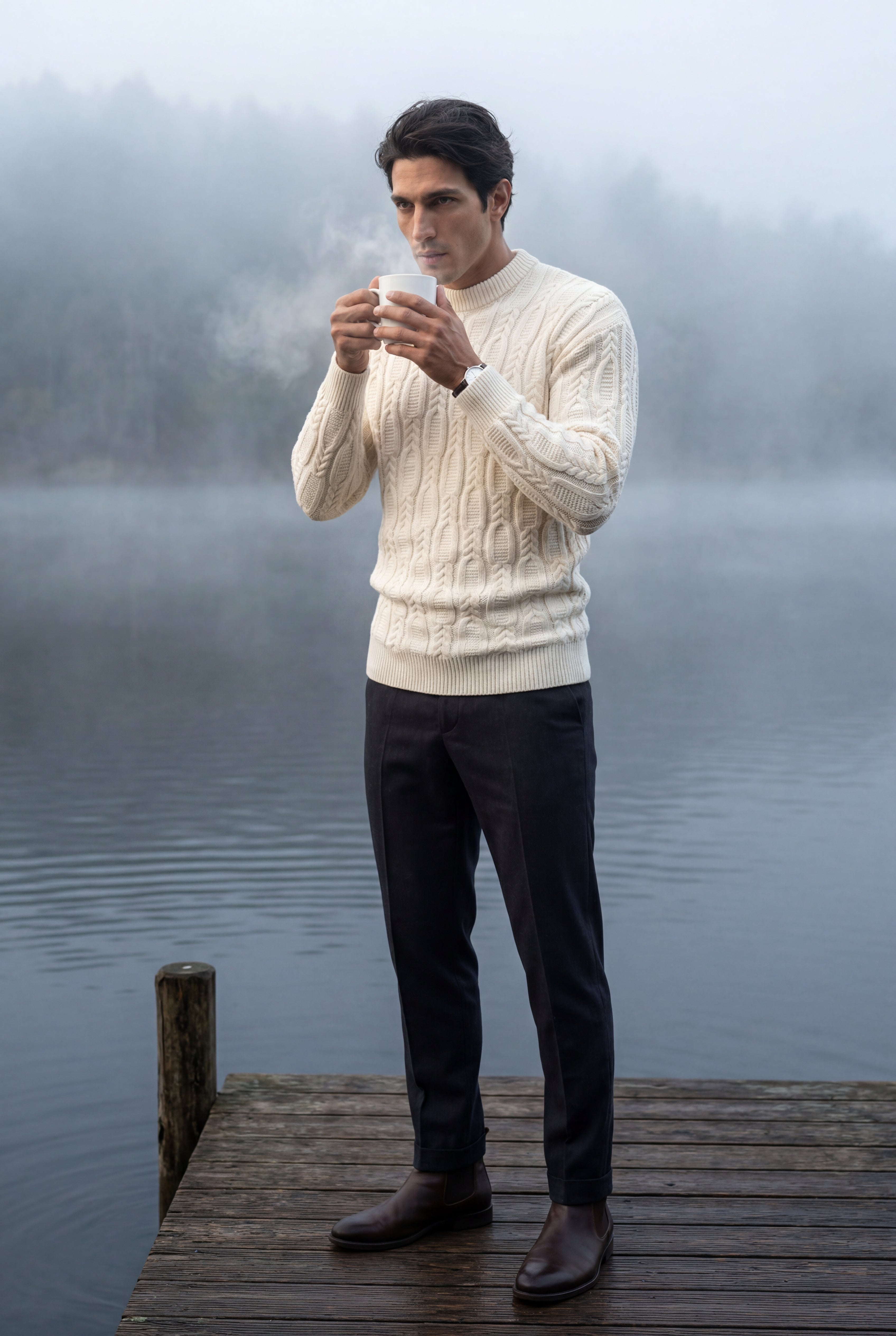 A chunky cable-knit jumper for cold days – Men’s round-neck jumper
