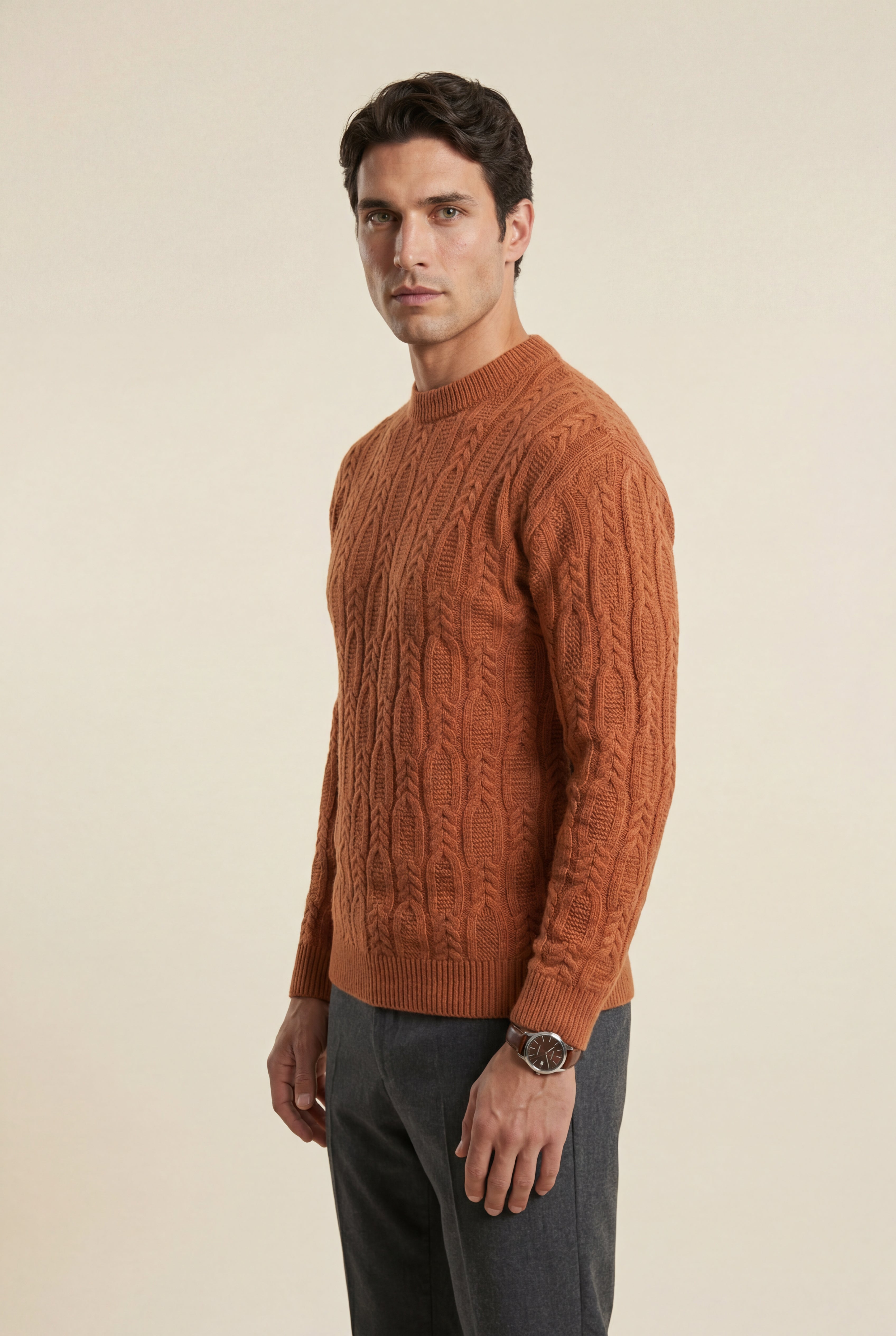 A chunky cable-knit jumper for cold days – Men’s round-neck jumper