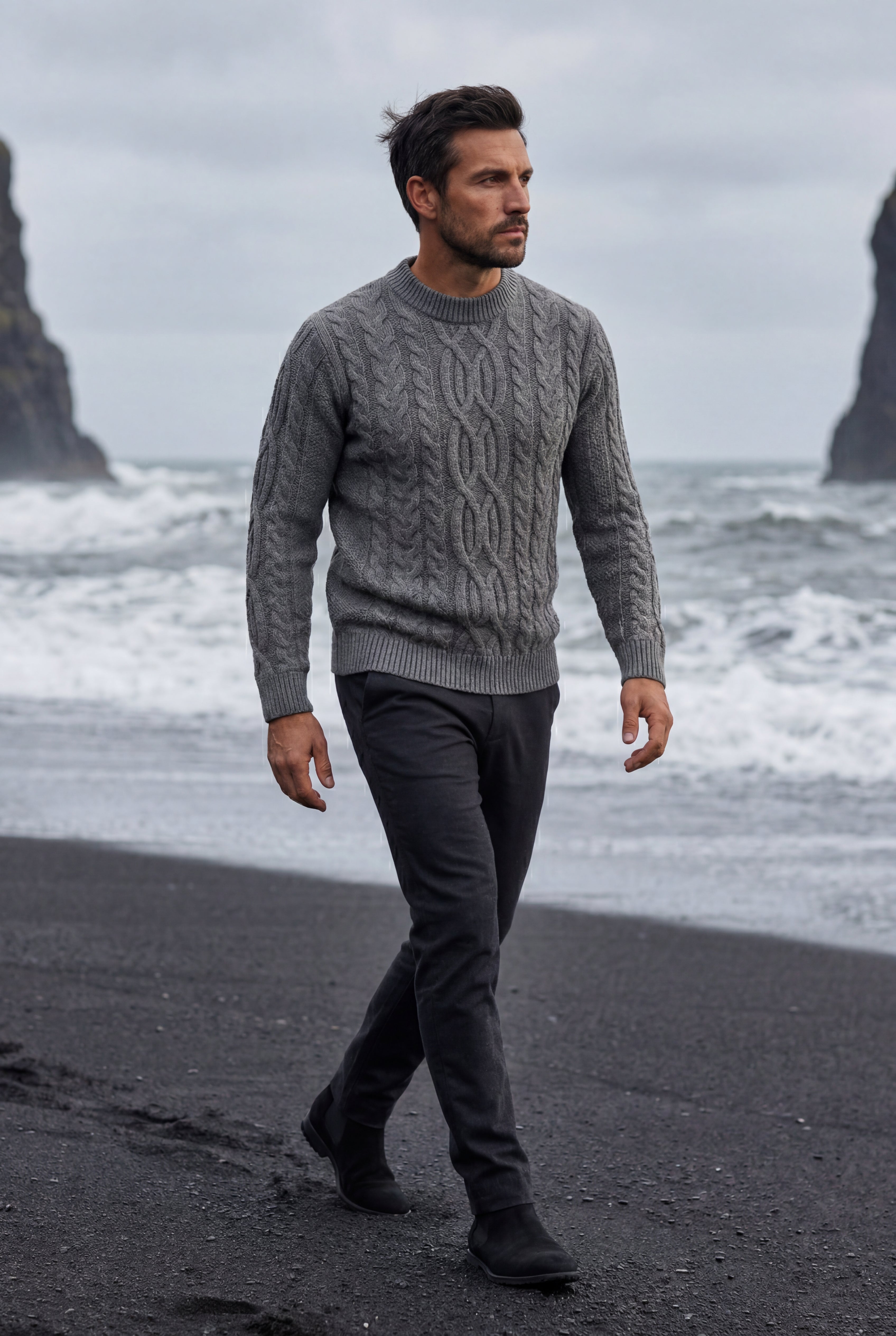 A chunky cable-knit jumper for cold days – Men’s round-neck jumper