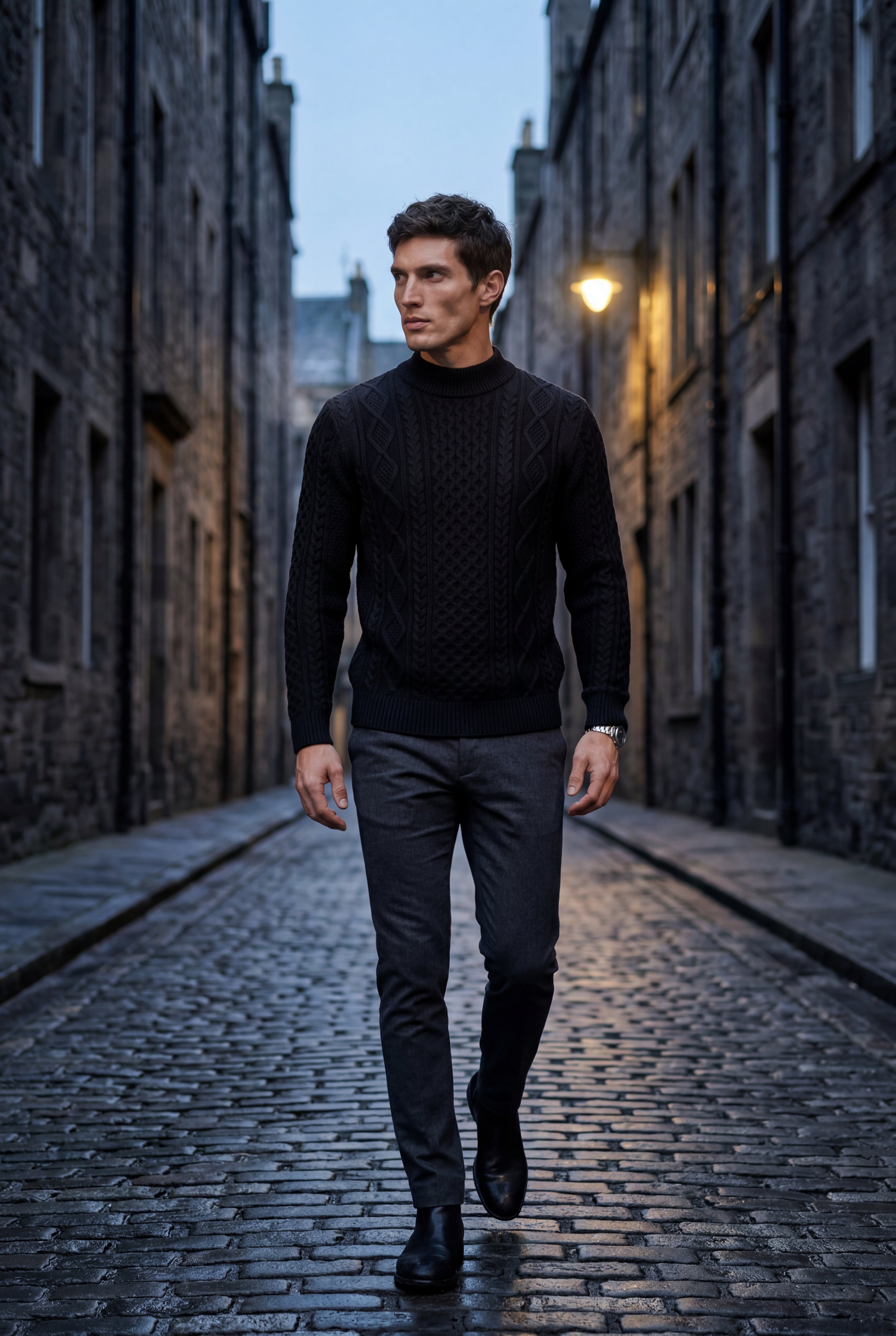 A chunky cable-knit jumper for cold days – Men’s round-neck jumper