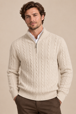 Men’s 100% Cashmere Cable-Knit Half-Zip Jumper