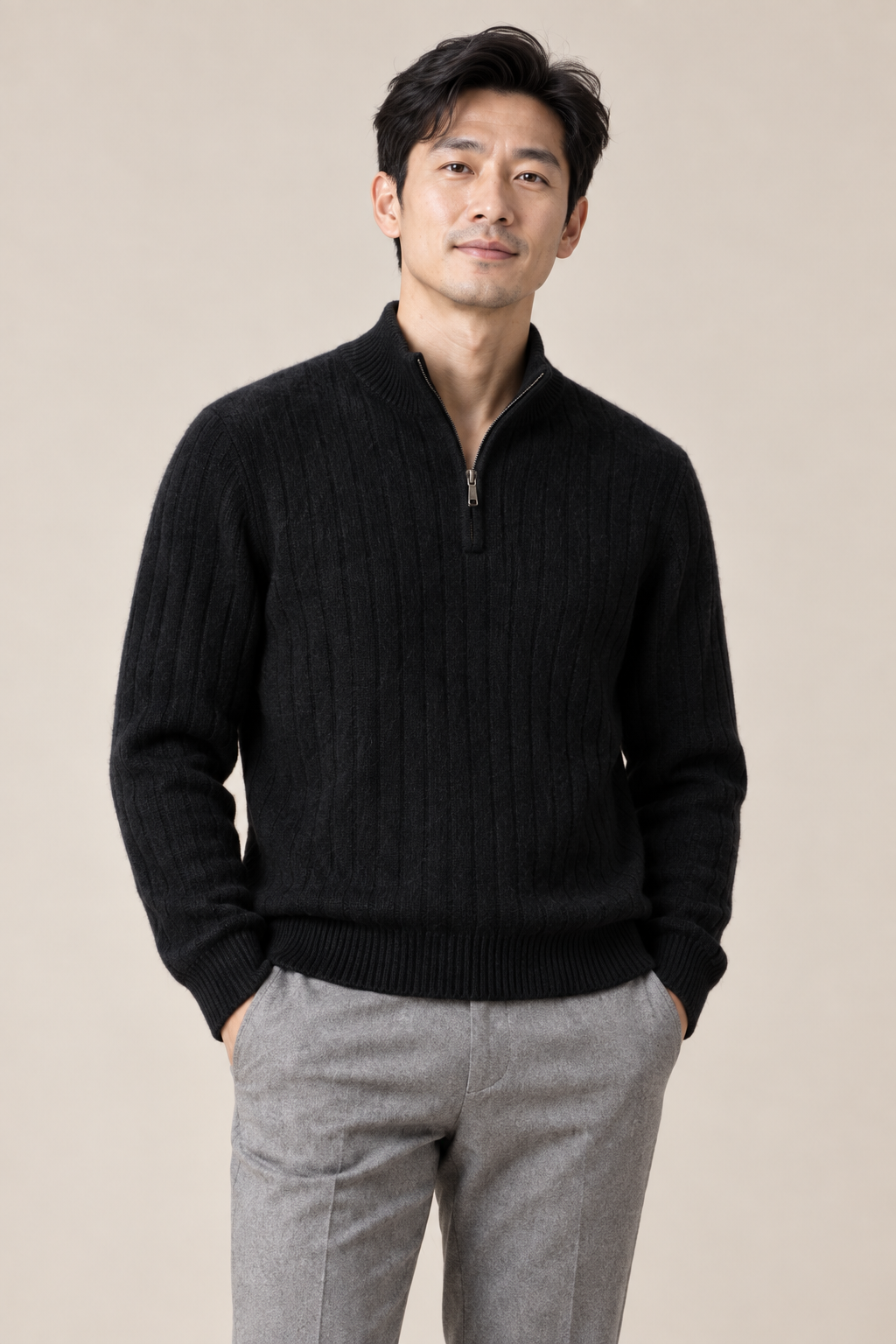 Men’s 100% Cashmere Cable-Knit Half-Zip Jumper