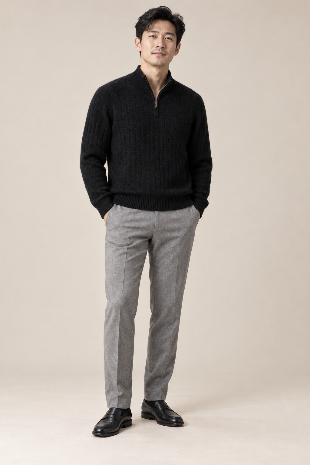 Men’s 100% Cashmere Cable-Knit Half-Zip Jumper
