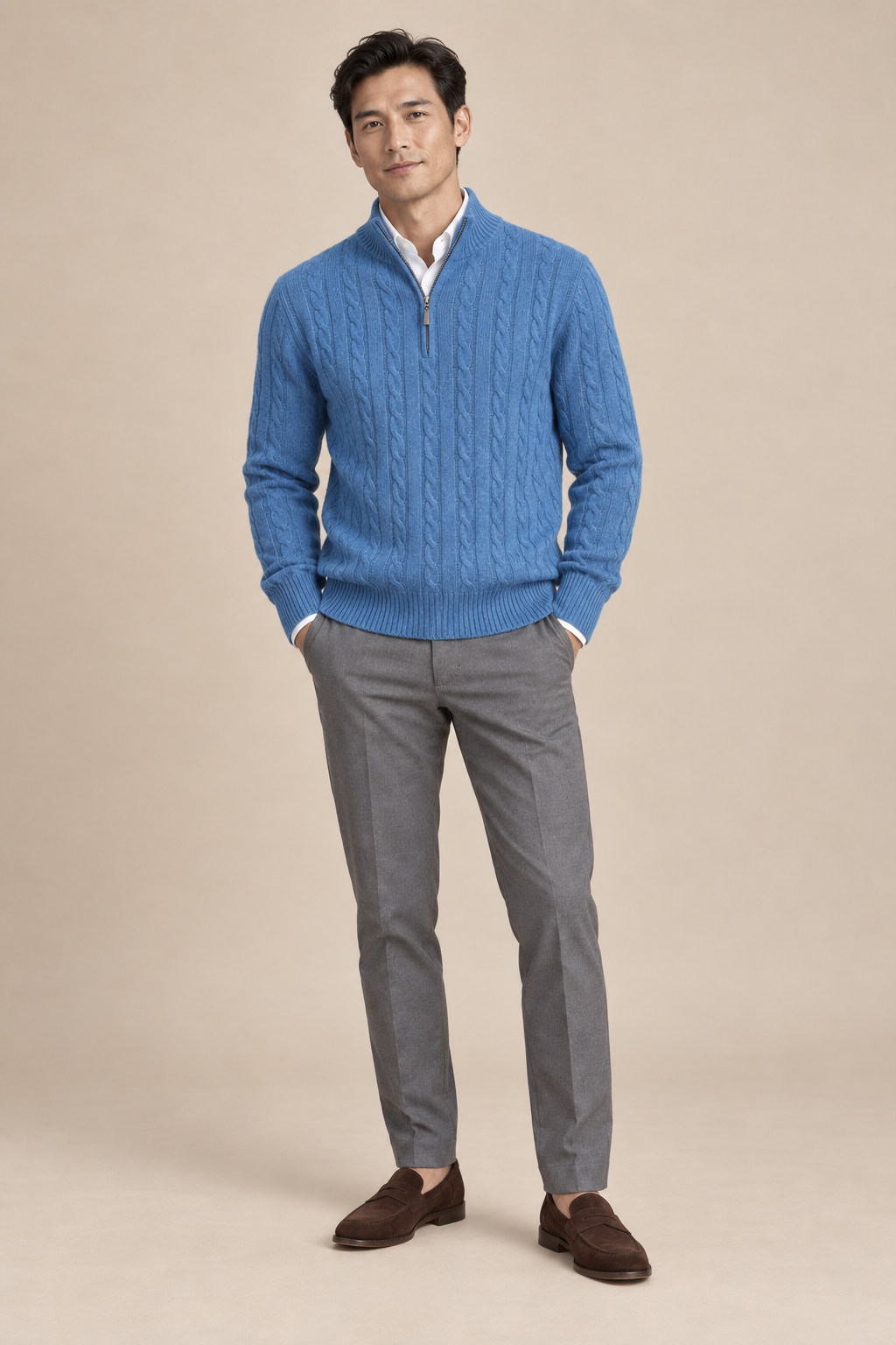 Men’s 100% Cashmere Cable-Knit Half-Zip Jumper