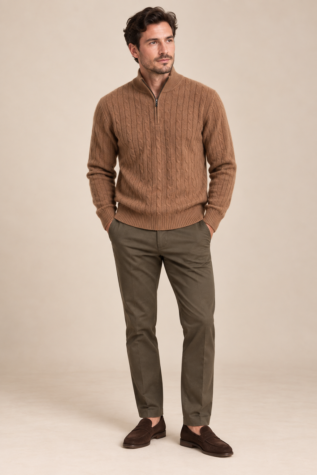 Men’s 100% Cashmere Cable-Knit Half-Zip Jumper