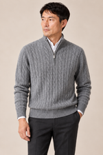 Men’s 100% Cashmere Cable-Knit Half-Zip Jumper