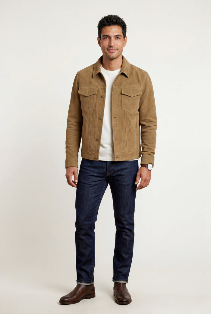 Men's Trucker Jacket with Button Front and Chest Pockets