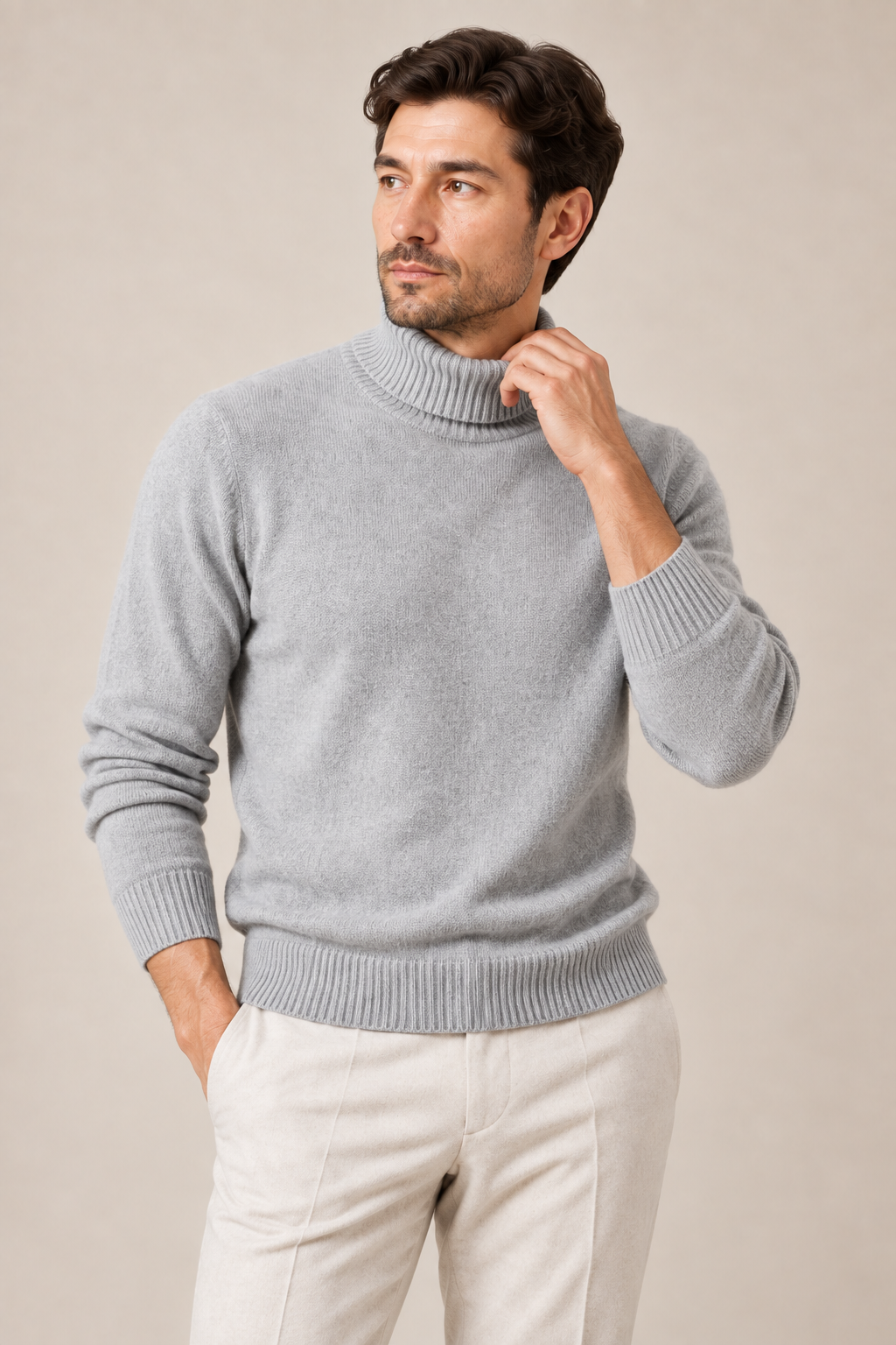 Men’s 100% Cashmere Ribbed Turtleneck Jumper