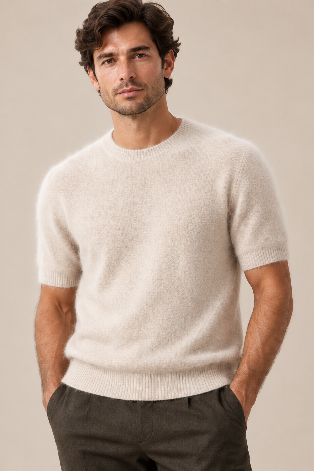 Men’s 100% Mink Cashmere Knitted Crew-Neck T-Shirt