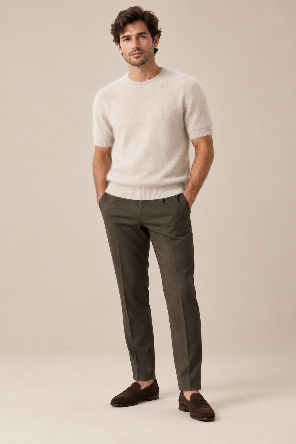 Men’s 100% Mink Cashmere Knitted Crew-Neck T-Shirt