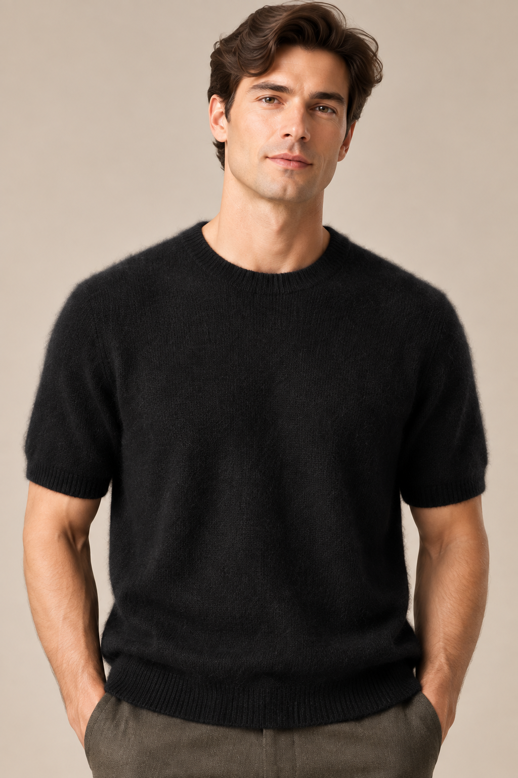 Men’s 100% Mink Cashmere Knitted Crew-Neck T-Shirt