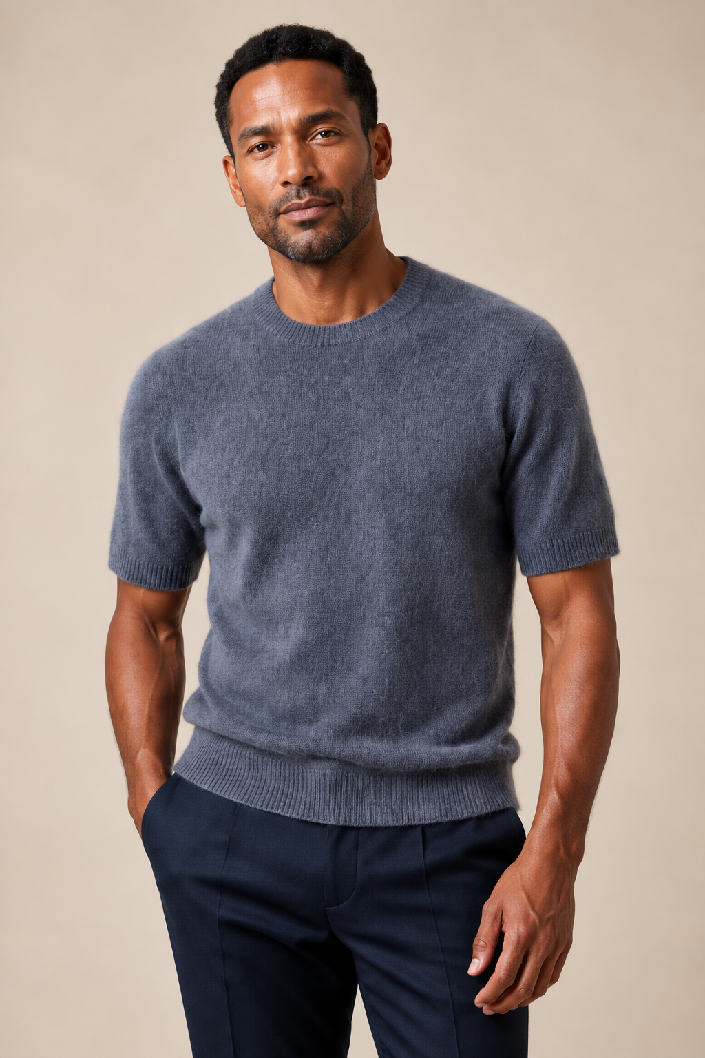 Men’s 100% Mink Cashmere Knitted Crew-Neck T-Shirt